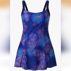 NWOT WOMANS 2XL 2 Piece Tankini Swimsuit Blue Colorful Beach